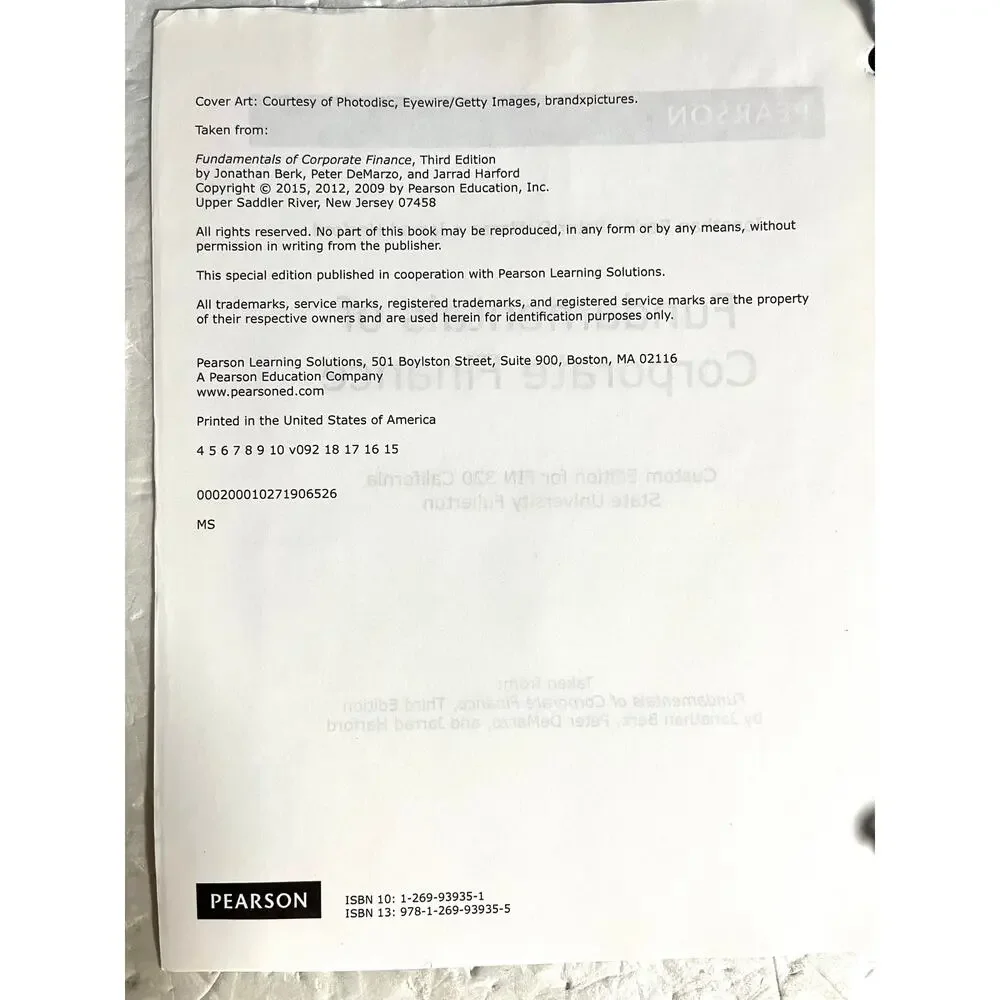 Fundamentals of Corporate Finance Custom Edition for FIN 320 Cal State Fullerton